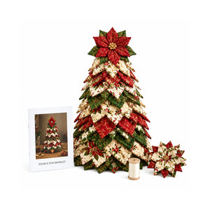 AMZ Christmas Tree Patchwork Quilt Set - Poinsettia, a fun and unique DIY patchwork decoration for creating a festive holiday party atmosphere
