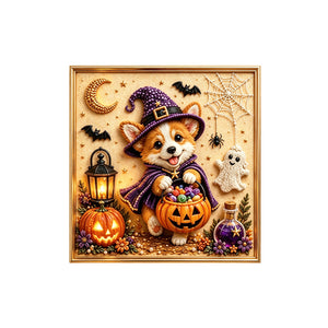 Dowmoo Cute Pumpkin Dog Pearl Diamond Painting Bead Craft Kit - Little Corgi, for Holiday Decorations and Creating a Festive Atmosphere