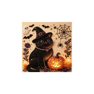 AMZ Halloween Pearl Diamond Art DIY Kit - Fat Black Cat, 3D, Multi-Scene, Other Toys