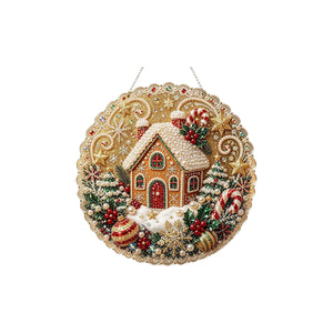 AMZ DIY hanging decoration, pearl and diamond painting on a gold background, snow house design. Easy to use, durable, and suitable for various settings, also serves as a stress-relieving toy