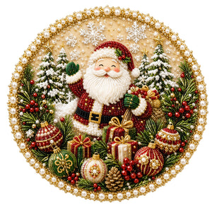 AMZ DIY Christmas Santa Claus Wreath Acrylic Pearl Rhinestone Ornament Kit Complete with Hard Base for Parent-Child Interaction and Other Toys