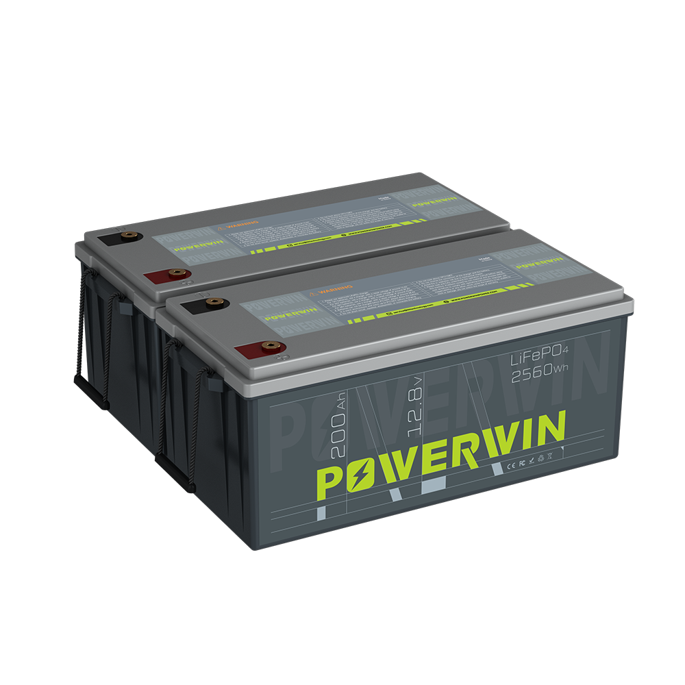 2 Pack POWERWIN BT200 12V 200Ah 2560Wh LiFePO4 Lithium Battery 5120Wh Total