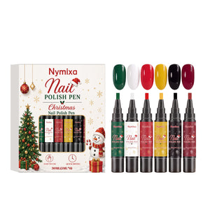 Nymixa Christmas Nail Gel Pen - Holiday Colors, No-Bake, Convenient Fine Tip, Precise Home DIY Beauty Tool
