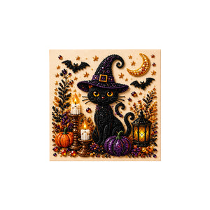 AMZ Halloween Ghost Art Set - Magical Black Cat, 3D Retro Festive Atmosphere Home DIY Decoration Wall Art