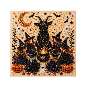 Dowmoo Pearl Halloween Mural Set - Five Witches Black Goat Witchcraft Ritual, Holiday Family DIY, Various 3D Retro Halloween Murals