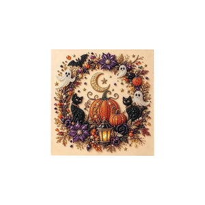 AMZ Diamond Painting Kit - Ghost Pumpkin Black Cat, Cute Pumpkin Ghost Witch, Halloween-themed Painting Decoration Set