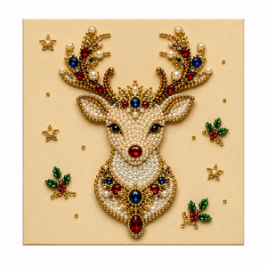 AMZ Christmas Diamond Painting Series (Christmas Reindeer Head with Gemstones) – a DIY diamond painting kit for creating decorative pieces that enhance the festive Christmas atmosphere