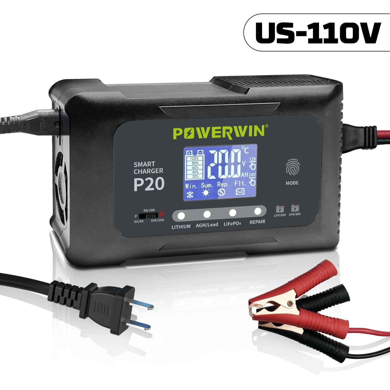 POWERWIN Smart Battery Charger 12V/24V for LiFePO4