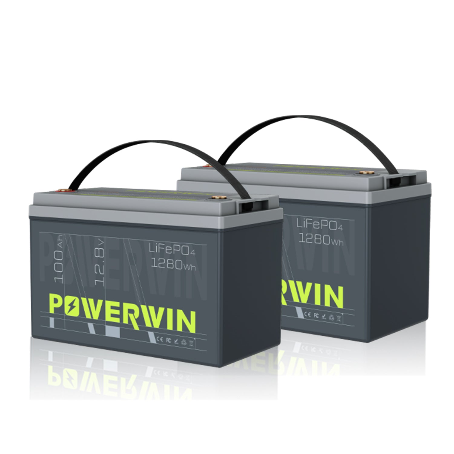 POWERWIN BT100 24V 100Ah 1280Wh LiFePO4 Lithium Battery 2 Pack 2560Wh Total