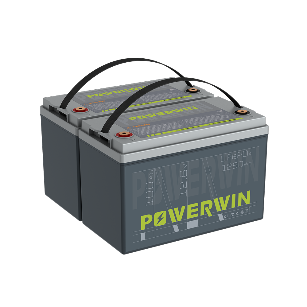 POWERWIN BT100 24V 100Ah 1280Wh LiFePO4 Lithium Battery 2 Pack 2560Wh Total