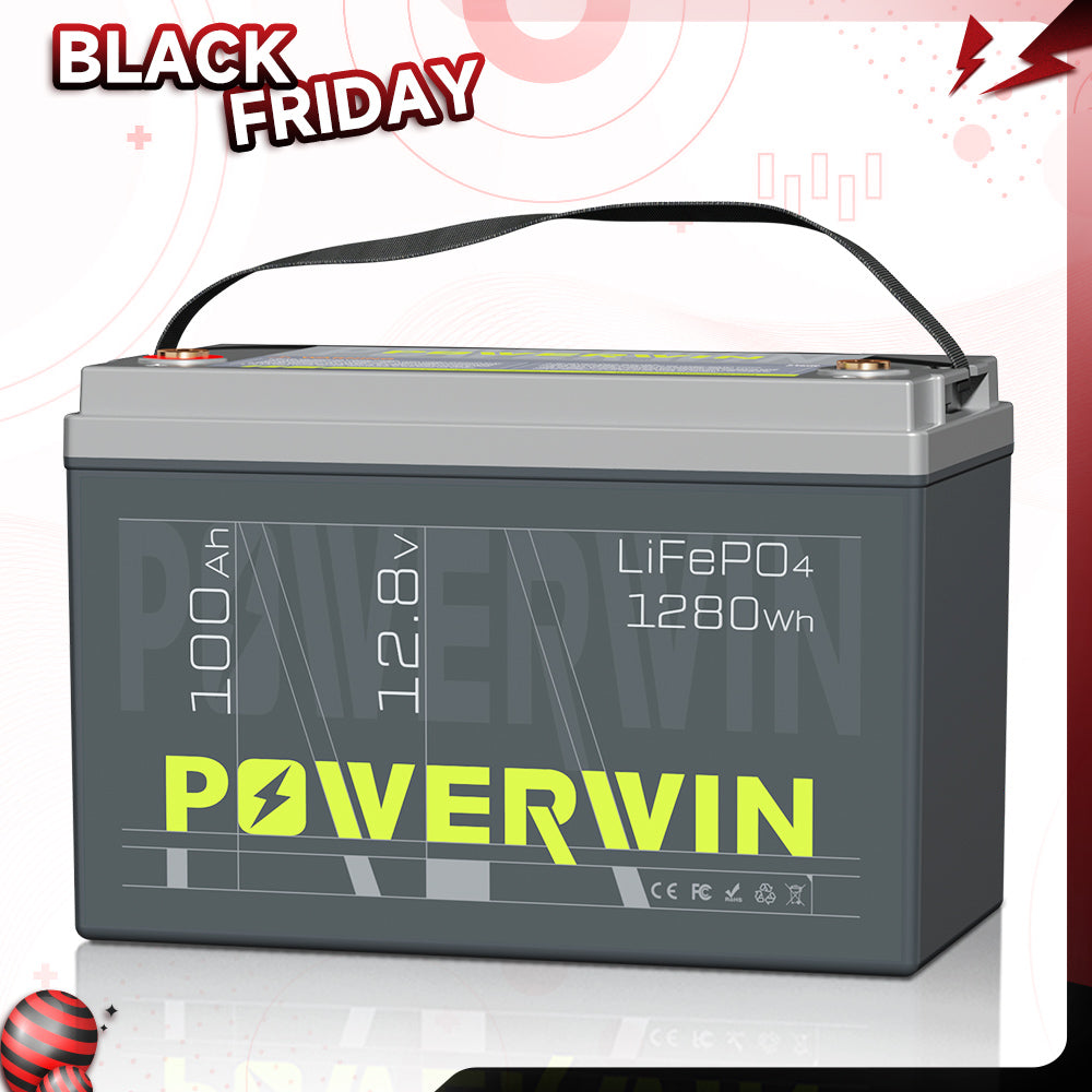 Powerwin BT100 LiFePO4 Battery Black Friday Edition – 12.8V 100Ah Deep Cycle Battery for Solar Storage