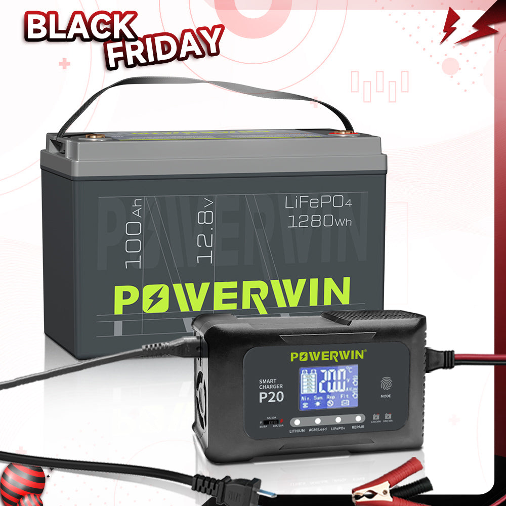 Powerwin BT100 Battery + P20 Charger Kit Black Friday Sale – 100Ah LiFePO4 Bundle