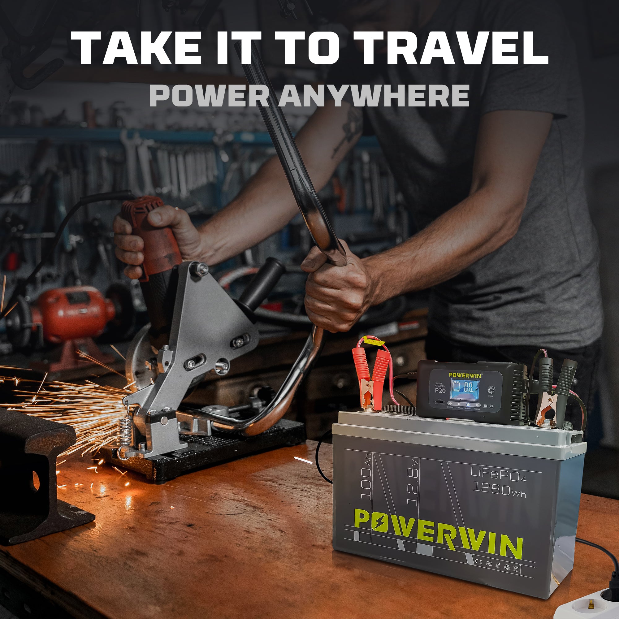 Powerwin BT100 portable LiFePO4 solar battery for travel and outdoor adventures, lightweight and easy to carry for off-grid power supply