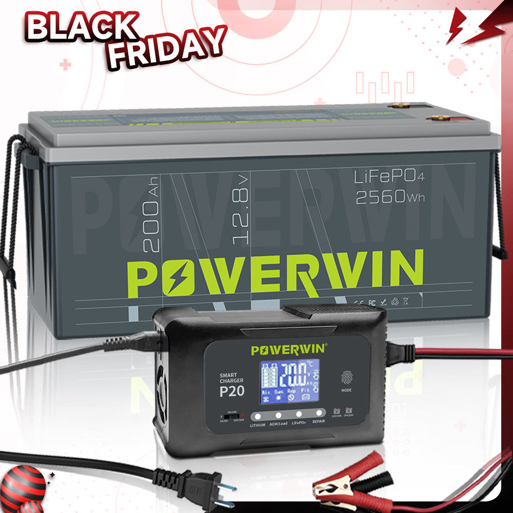 Powerwin BT200 Battery + P20 Charger Kit Black Friday Sale – 200Ah LiFePO4 Bundle