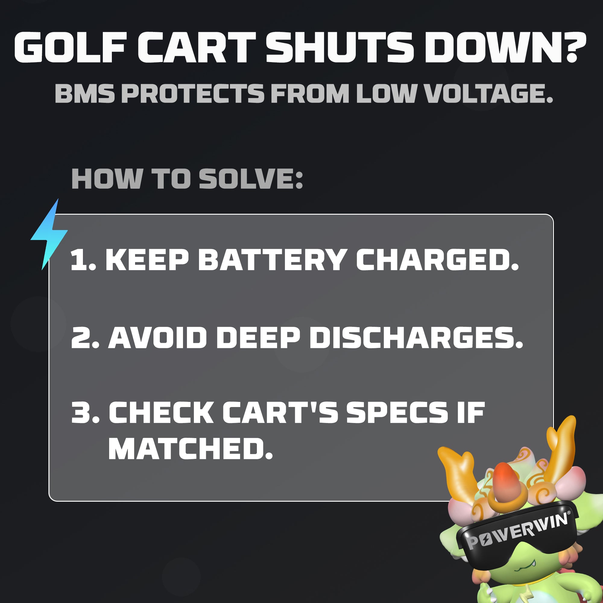 Solution for Powerwin BT5120 golf cart shutting down problem troubleshooting guide