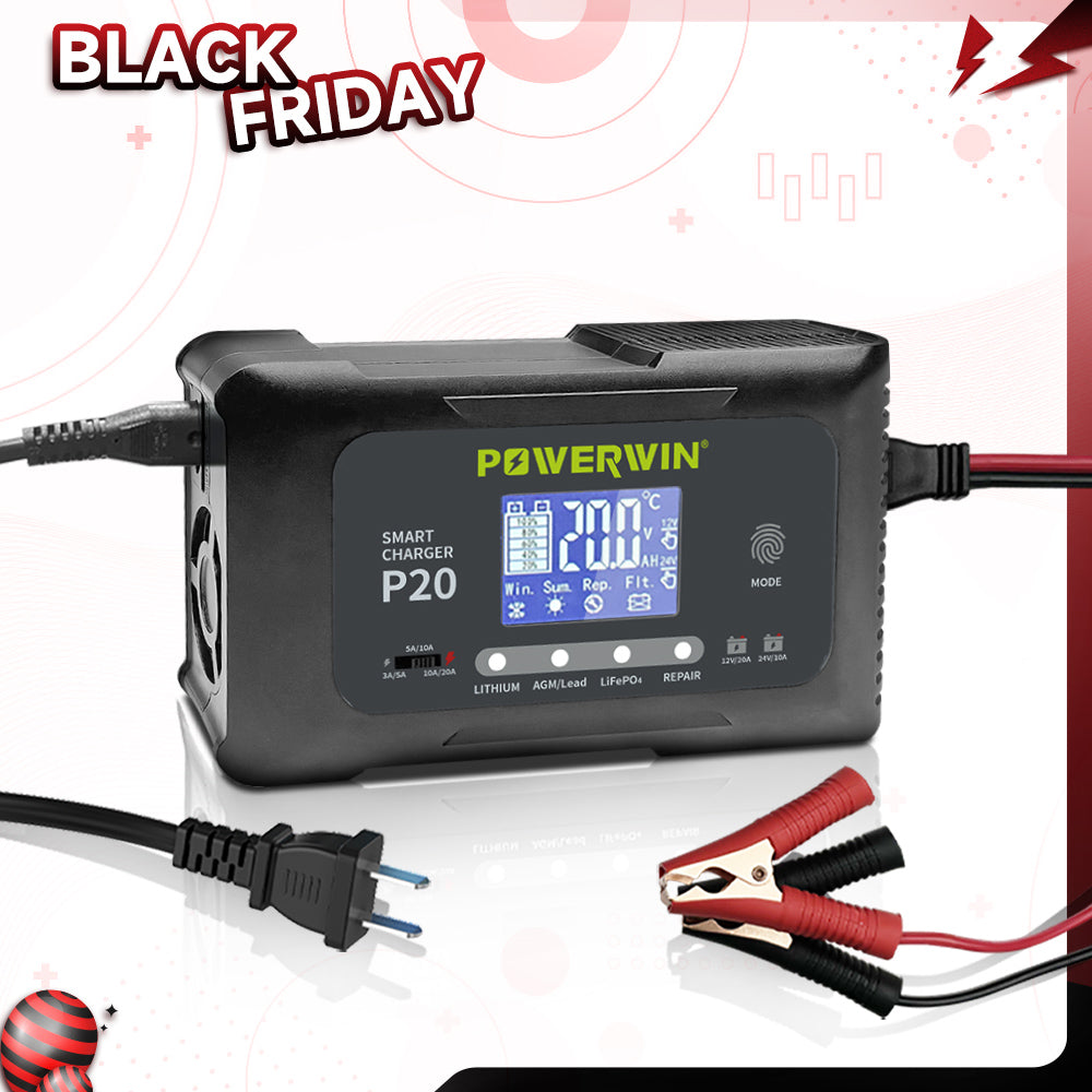 Powerwin P20 Smart Battery Charger Black Friday Sale – Fast Charging for LiFePO4 Batteries