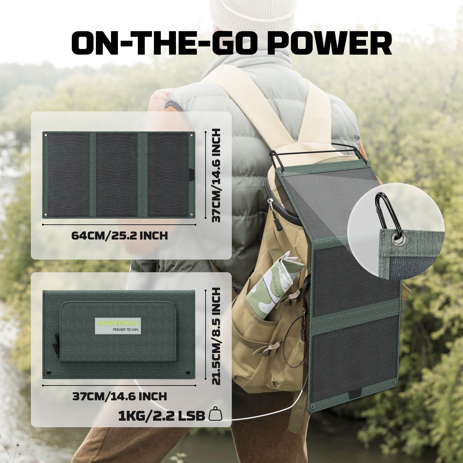 Powerwin PWS30 solar panel dimension and technical specifications showing length, width, thickness, and power output details.