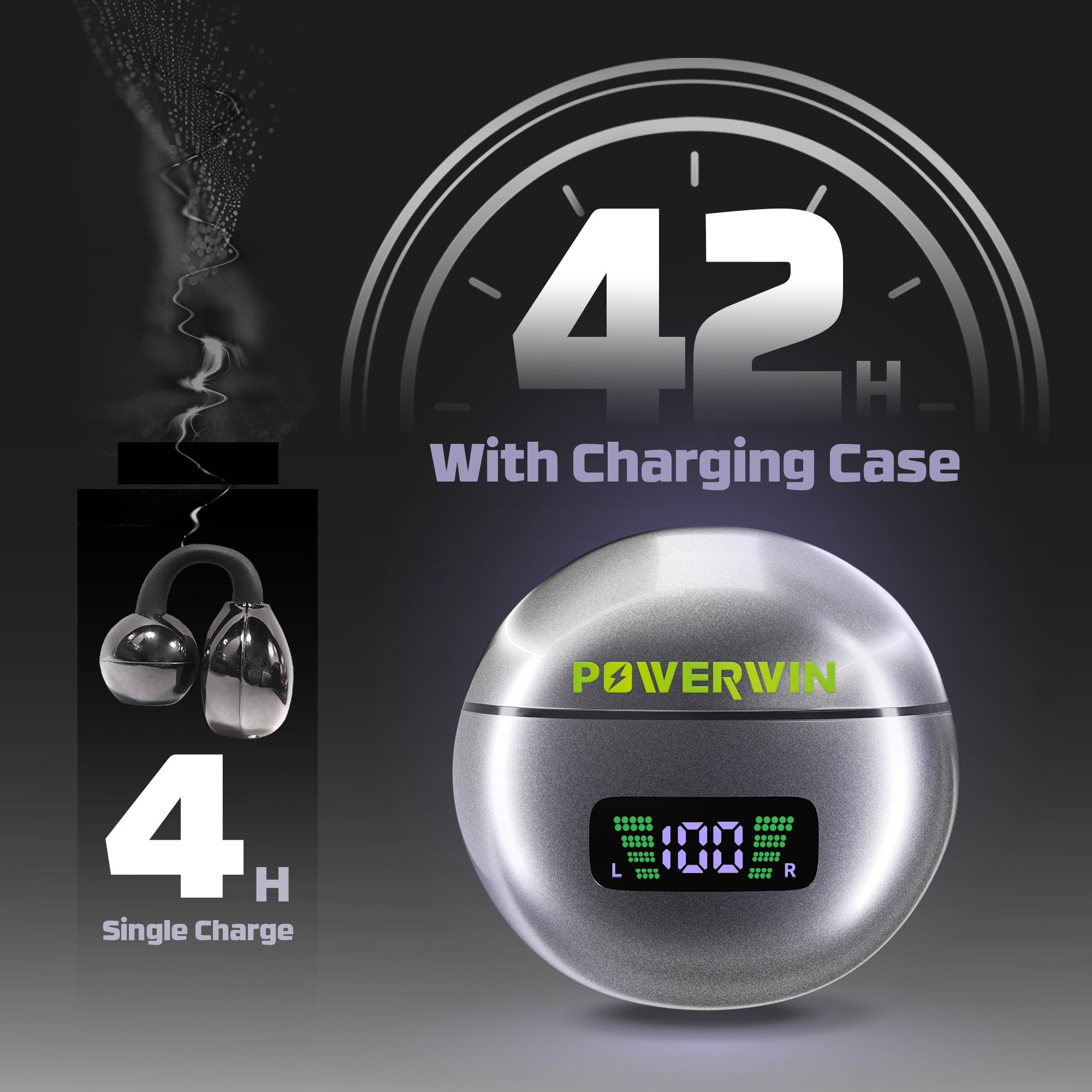 With the charging case, the Powerwin TWS01 provides a total of 42 hours of battery life.