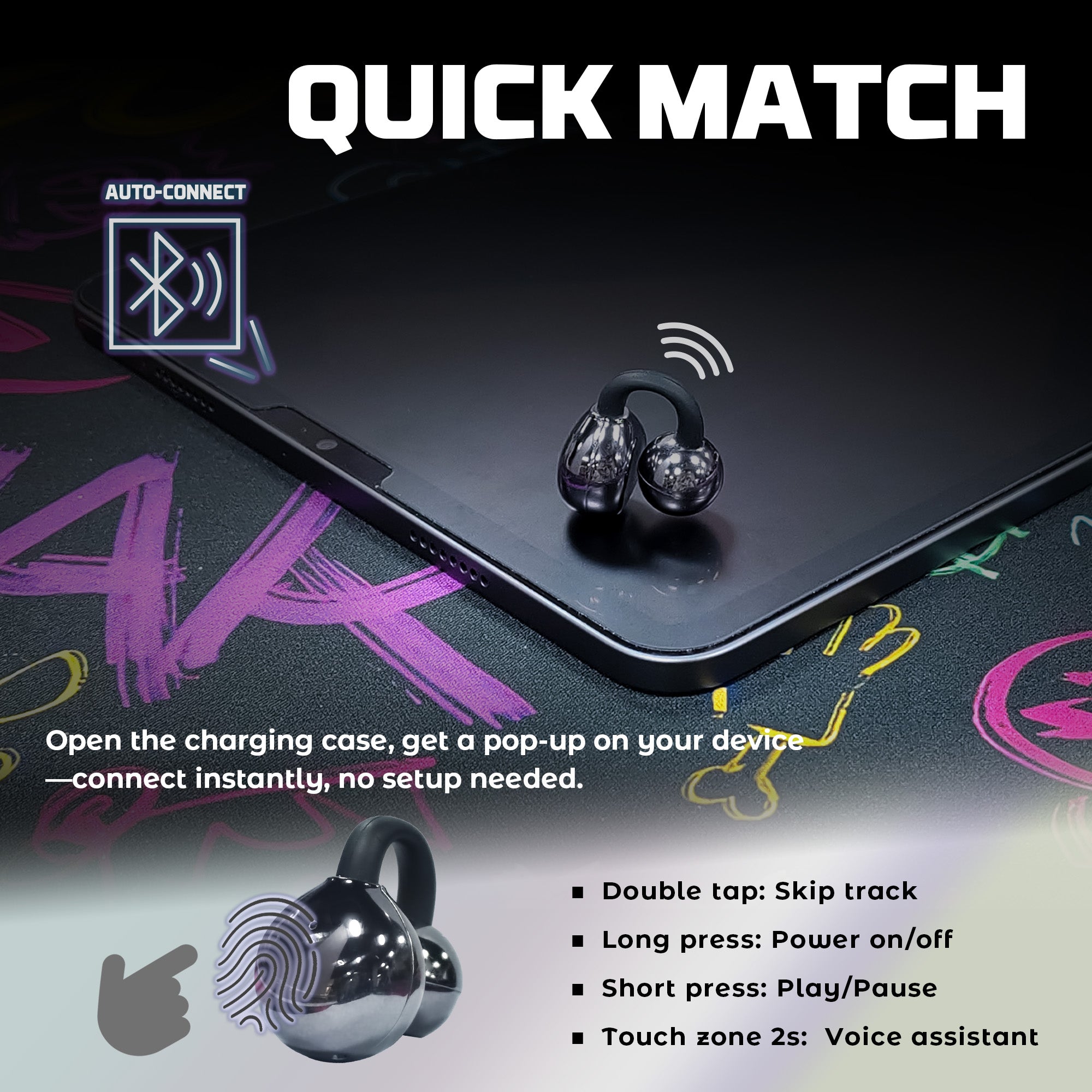 The Powerwin TWS01 supports fast and easy Bluetooth pairing with smartphones.